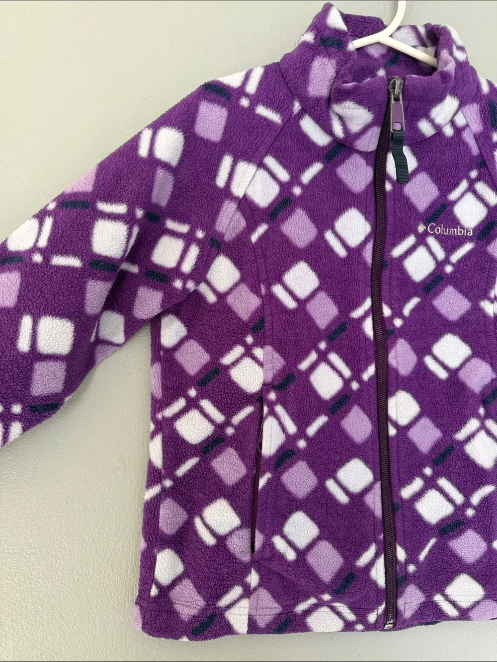 Columbia Girls Geometric Purple Patterned Full Zip Fleece Jacket Size 6